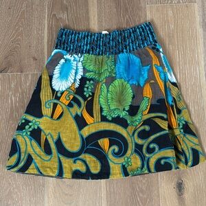 Free People Tropical Linen Blend Mini Skirt Womens XS Bohemian Beach pull on